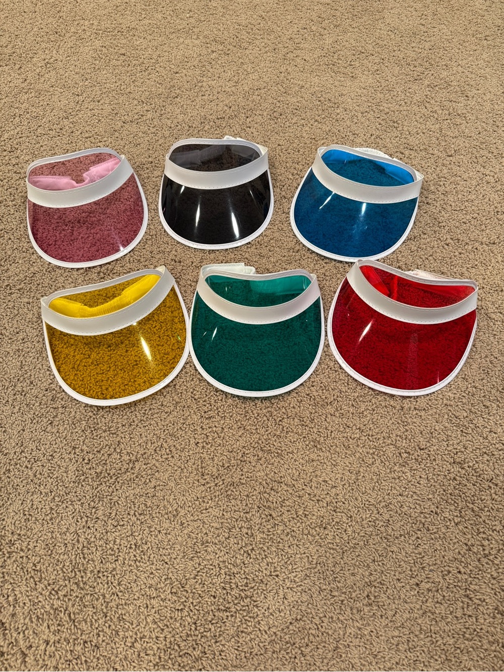 6 Pack Multicolor Sun Visor Hats with White Trim